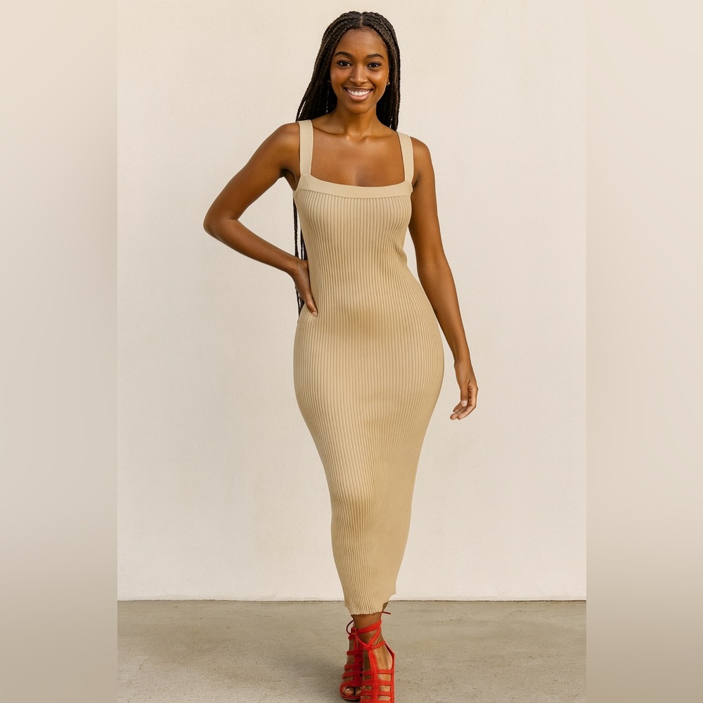 ASOS Design Square Cut CrissCross Back Ribbed Bodycon Dress Size 4